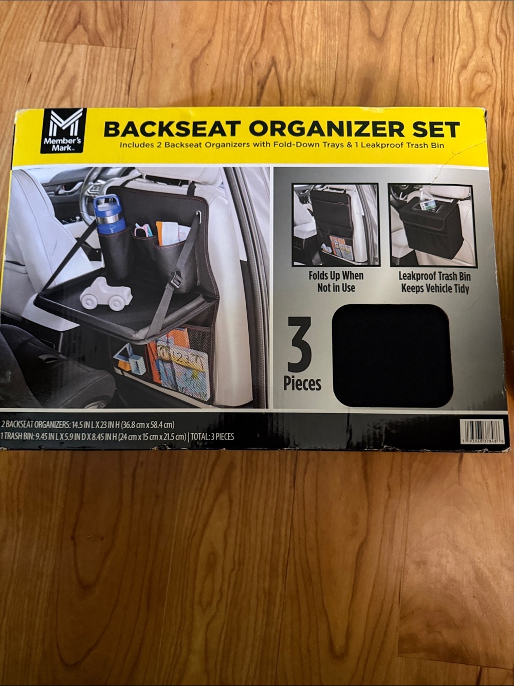 Backseat Organizer Set with Fold-Down Trays and Trash Bin - Black
